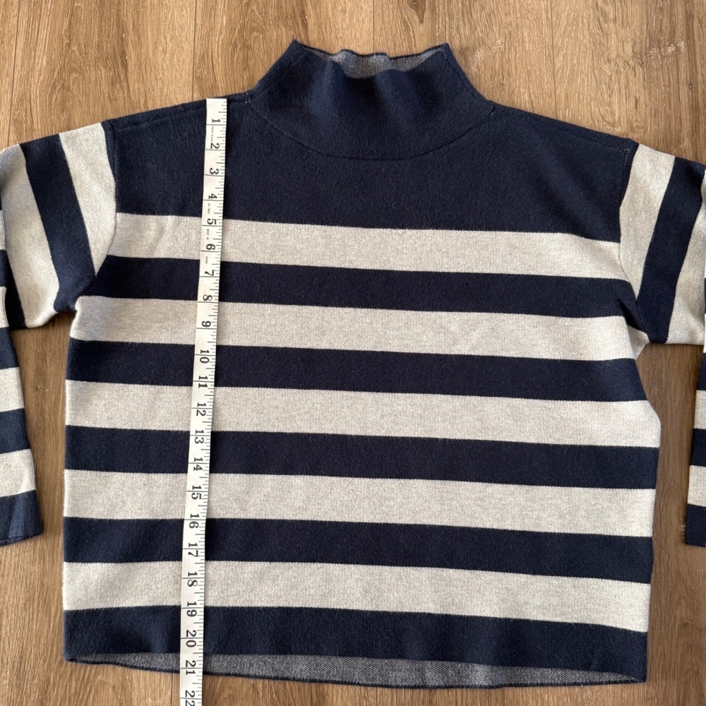 Maeve Anthropologie Striped Mock Neck Sweater Navy Blue Gray XS - Picture 4 of 6